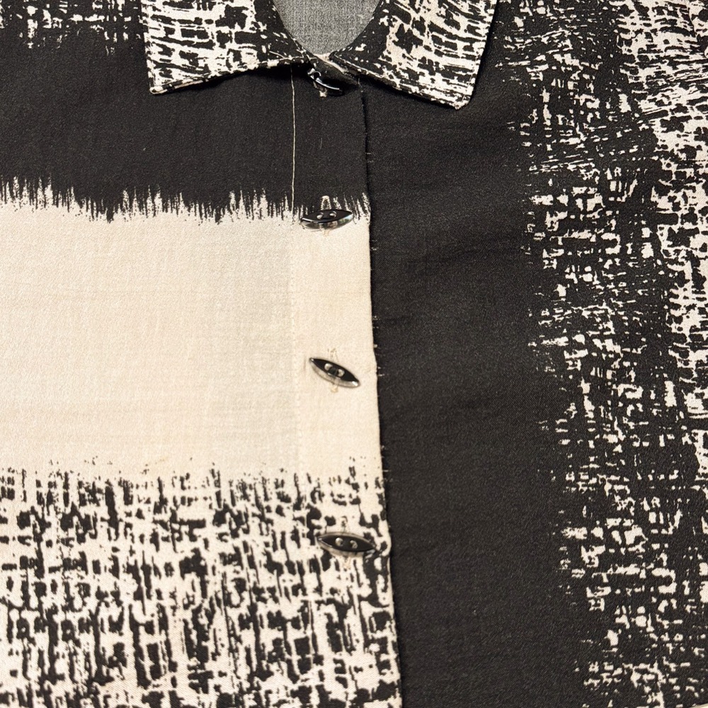 Habitat Women's Medium Lagenlook Tunic Top Black Beige Abstract Button Shirt EUC - Picture 5 of 12